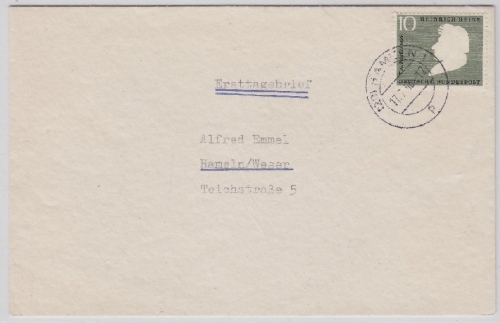BRD - 10 Pfg. 100. Todestag Heinrich Heine FDC/Ortsbrief Hameln 1956