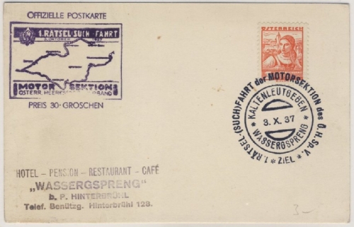 Österreich - Kaltenleutgeben 1937 Rätselsuchfahrt ÖHSpV SST Karte 1937