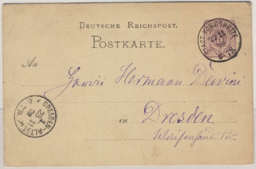 DR - Stadt Königshütte 22.11.79 kl. K1 5 PfgE. Ganzsache n. Dresden