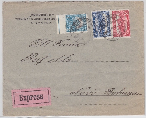Ungarn - 70+40 f. Kgl. Burg u.a. Eilbrief Kisvarda - Novi Bohumin 1930