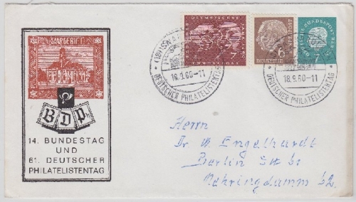 Berlin - 61. Deutscher Philatelistentag 7 Pfg. Privat-Ganzsache+Zusatz 1960