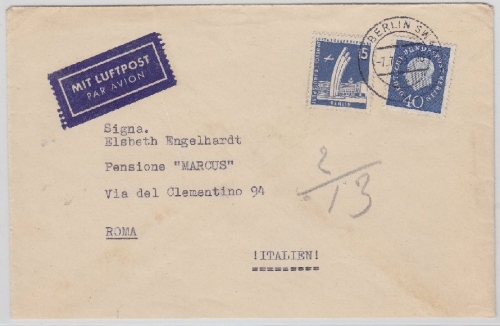 Berlin - 40+15 Pfg. Heuss/Stadtbilder Luftpostbrief n. ITALIEN SW11 - Rom 1961