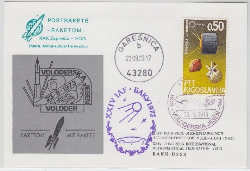 Jugoslawien - Postrakete Raketom RAK Zapresic HOG, Karte Garesnica 1973