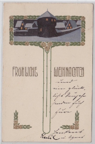 Weihnachten farbige Prägekarte Glückwunsch Jugenstil gelaufen Braunschweig 1905