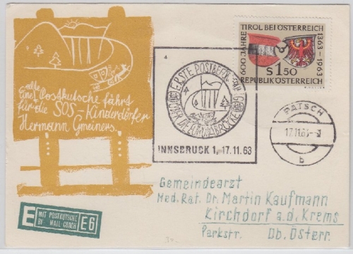 Östereich - Innsbruck Patsch 1963 Postkutschen-Beförderung Europabrücke