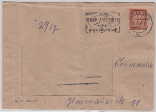DR - 8 Pfg. Ziffer Privatganzsache Ortsbrief Wasserwerke Berlin 1944
