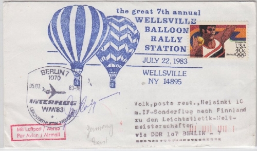 USA - 7th Annual Wellsville Balloon Rally Station 1983 Zuleitung Interflug