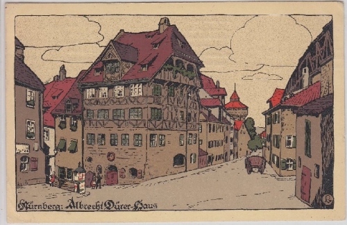 Nürnberg - Albrecht Dürer Haus farbige Steindruckkarte ca. 1910 gelaufen 1922
