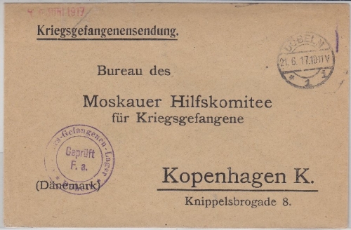 Deutsches Reich - Kriegsgefangenenbrief Lager Döbeln n. DÄNEMARK 1917 Vordruck