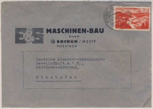Saar - 25 F. Luftpostmarke Saar III Brief Riegelsberg - Wiesbaden 1949