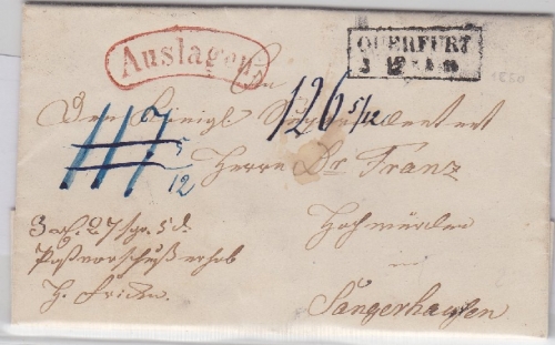 Preussen- Querfurt 1850 Ra2 Auslagenbrief n. Sangerhausen, mit Inhalt