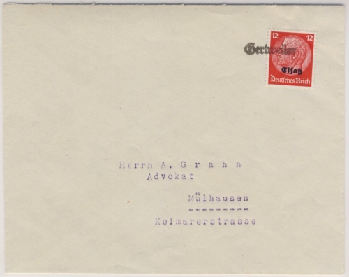 Dt. Besetzung Elsaß - Gerbweiler Notstpl. Brief 12 Pfg. Hindenburg/Überdruck