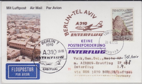 Färöer - 500 Ö. Landschaften Zuleitungspost Interflug 1st-Flug Berlin - Tel Aviv