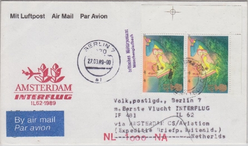 England - FPO Mönchengladbach Zuleitungspost Interflug 1st-Flug Amsterdam Berlin