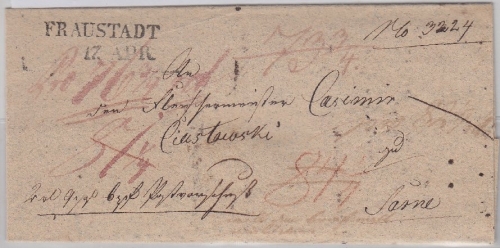 Preussen - Fraustadt (Posen) 1823 Postvorschußbrief n. Sarne, mit Inhalt
