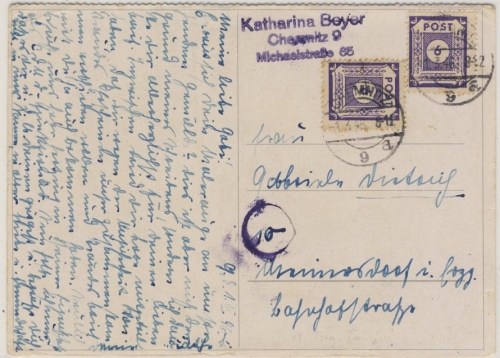 SBZ/Ostsachsen - 2x6 Pfg. Ziffer Karte Chemnitz 1.3.46 Ersttag neue Portoperiode