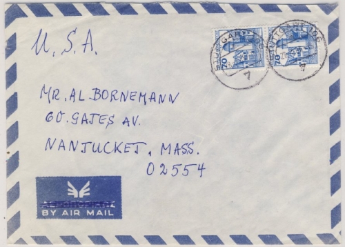 BRD - 2x70 Pfg. Burgen & Schlösser Luftpostbrief n. USA Stuttgart 1986