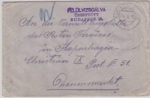 Österreich - Sanitätsanstalt Nr.2 Feldpostbrief FPA 36 n. DÄNEMARK 1915 Zensur