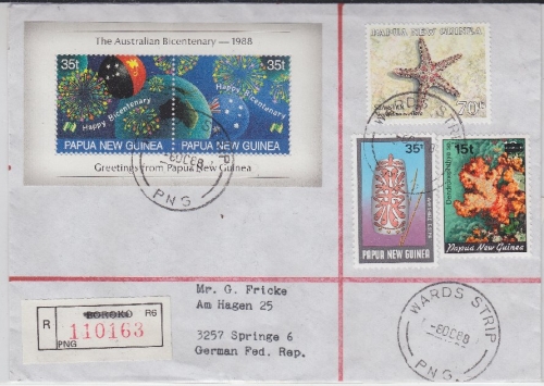Papua New Guinea - Wards Strip Oct 8 1988 Einschreibebrief prov. R-Zettel Boroko