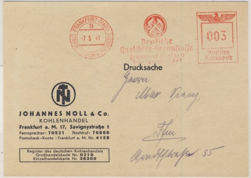 DR - 3 Pfg. AFS Deutsche Qualitätsbrennstoffe Drucksache Frankfurt a,M. 9 1941