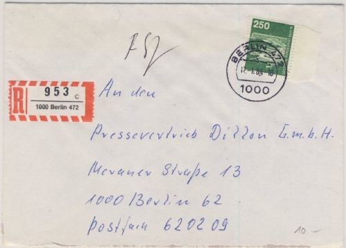 Berlin - 250 Pfg. I&T Einschreiben Ortsbrief 1. Gewichtsstufe Berlin 472 - 1984
