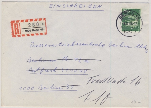 Berlin - 250 Pfg. I&T Einschreiben Ortsbrief 1. Gewichtsstufe Berlin 49 - 1983