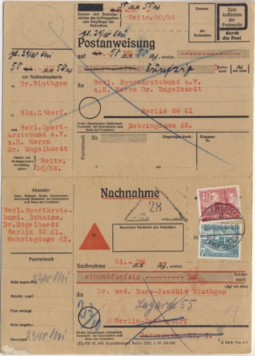 Berlin - 40+7 Pfg. Bauten I Nachnahme Ortskarte Tempelhof 2 - 1954