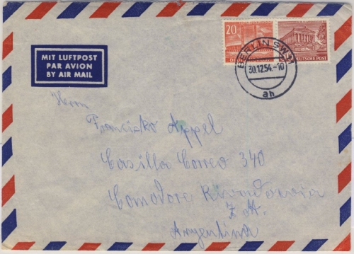 Berlin - 60+20 Pfg. Bauten I Luftpostbrief n. ARGENTINIEN SW11 - 1954