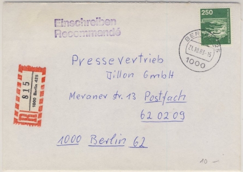 Berlin - 250 Pfg. I&T Einschreiben Ortsbrief 1. Gewichtsstufe Berlin 425 - 1983