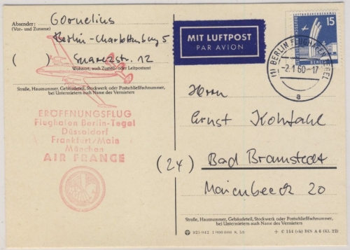 Berlin - Air France 1st-Flug Eröffnungsflug ab Tegel 1960 n. Bad Bramstedt