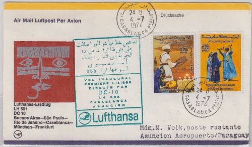 Marokko - Lufthansa 1st-Flug Casablanca - Asuncion Luftpostbrief 1974