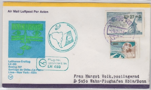 Chile - Lufthansa 1st-Flug Santjago de Chile - Köln 2.11.74 Ankunftsstempel !!!