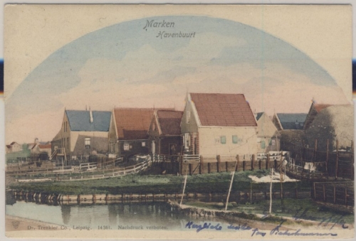 Niederlande - Marken Havenbuurt Farb-AK ca. 1910 gelaufen Amsterdam 1953 n. AT