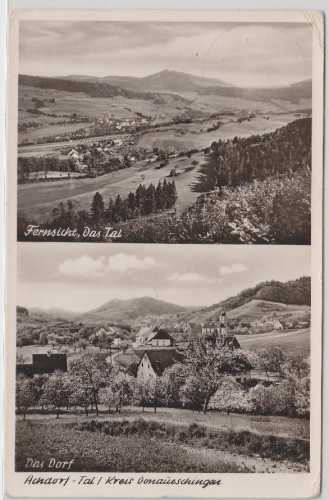 Achdorf Kreis Donaueschingen 2-teilige sw-Fotokarte (ca. 1935) gelaufen 1958