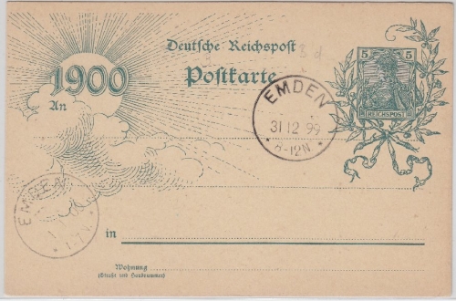DR - Emden 31.12.99 + 1.1.00 2x aptierter KOS (?) Jahrhundert-Ganzsache