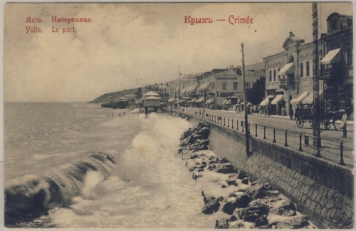 Russland - Jalta Krim Hafen Uferpromenade sw-AK gelaufen n. Atkarsk 1909