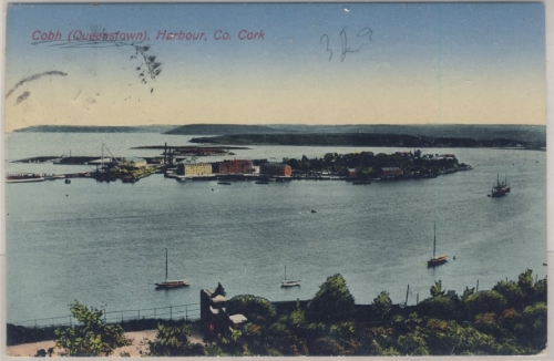 Irland - Cobh Queenstown Harbour farb. Ansichtskarte gelaufen 1935
