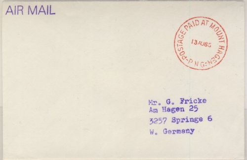 Papua New Guinea - Postage Paid Mount Hagen Barfrankierung Luftpostbrief 1985
