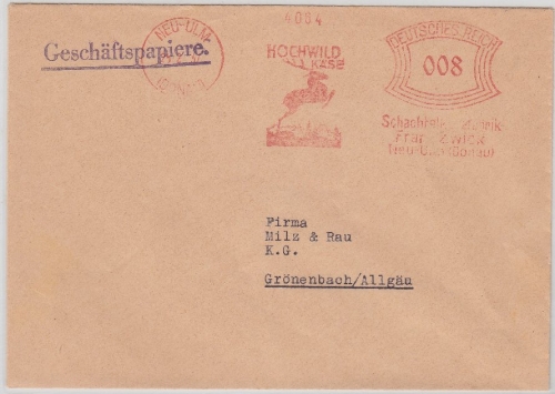 DR - 8 Pfg. AFS Hochwild Käse Zwick, Geschäftspapiere Ulm - Grönenbach 1937