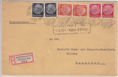 DR - Salzhemmendorf über Elze Poststelle I Einschreibebrief n. Hannover 1936