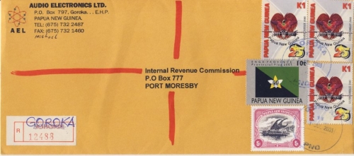 Papua New Guinea - Goroka 2003 Einschreibebrief n. Port Moresby Aush.-R-Zettel