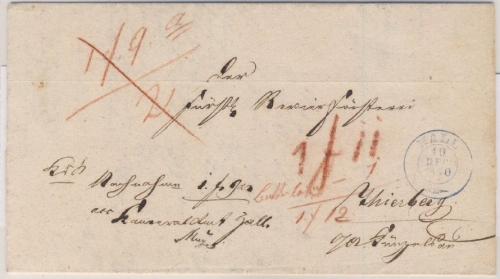 Württemberg - Hall 1850 Nachnahmebrief n. Thierberg OA Künzelsau m. Inhalt