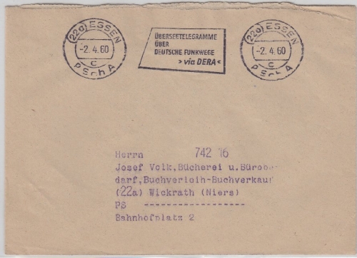 BRD - Essen PSchA 1960 Masch.werbestpl. Überseetelegramme DERA Brief n. Wickrath