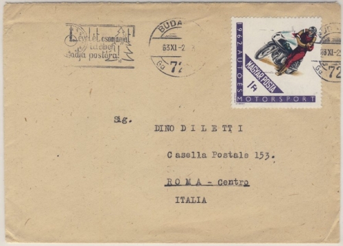 Ungarn - 1 Ft. Motorsport Motorrad Brief n. ITALIEN Budapest - Rom 1963