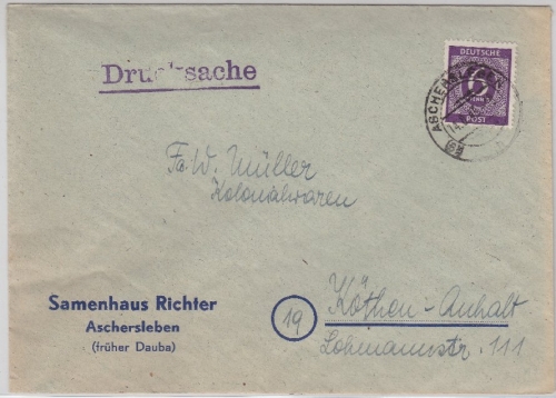Kontrollrat - (19) Aschersleben 1946 Drucksache n. Köthen 1946 - Stempel !