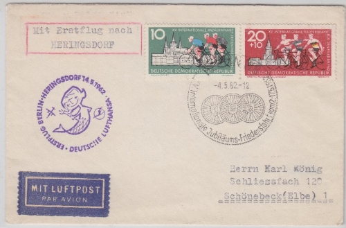 DDR - Deutsche Lufthansa 1st-Flug Berlin - Heringsdorf Luftpostbrief 1962