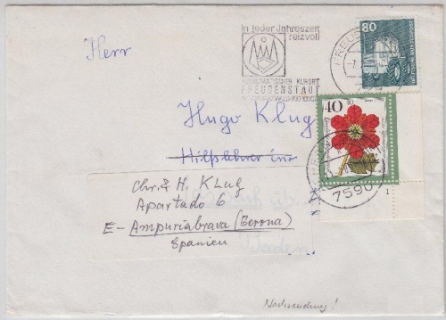 BRD - Freudenstadt - Achern - SPANIEN Nachsendebrief 1985 FORMNUMMER