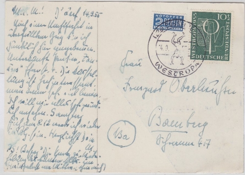 BRD - 10 Pfg. WESTROPA Sonderkarte FDC ESST Düsseldorf - Bamberg 1955,