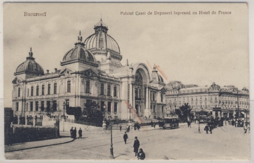 Rumänien - Bukarest Palatul Casei Hotel de France sw-Ansichtskarte gelaufen 1912