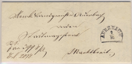 Bayern - Auerbach 1869 portofreie Regierungssache n. Marktbreit 1869 m. Inhalt